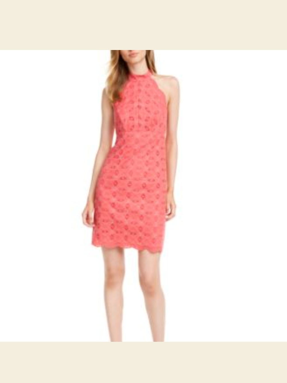 Trina Turk Coral Halter Lace Mini Dress
